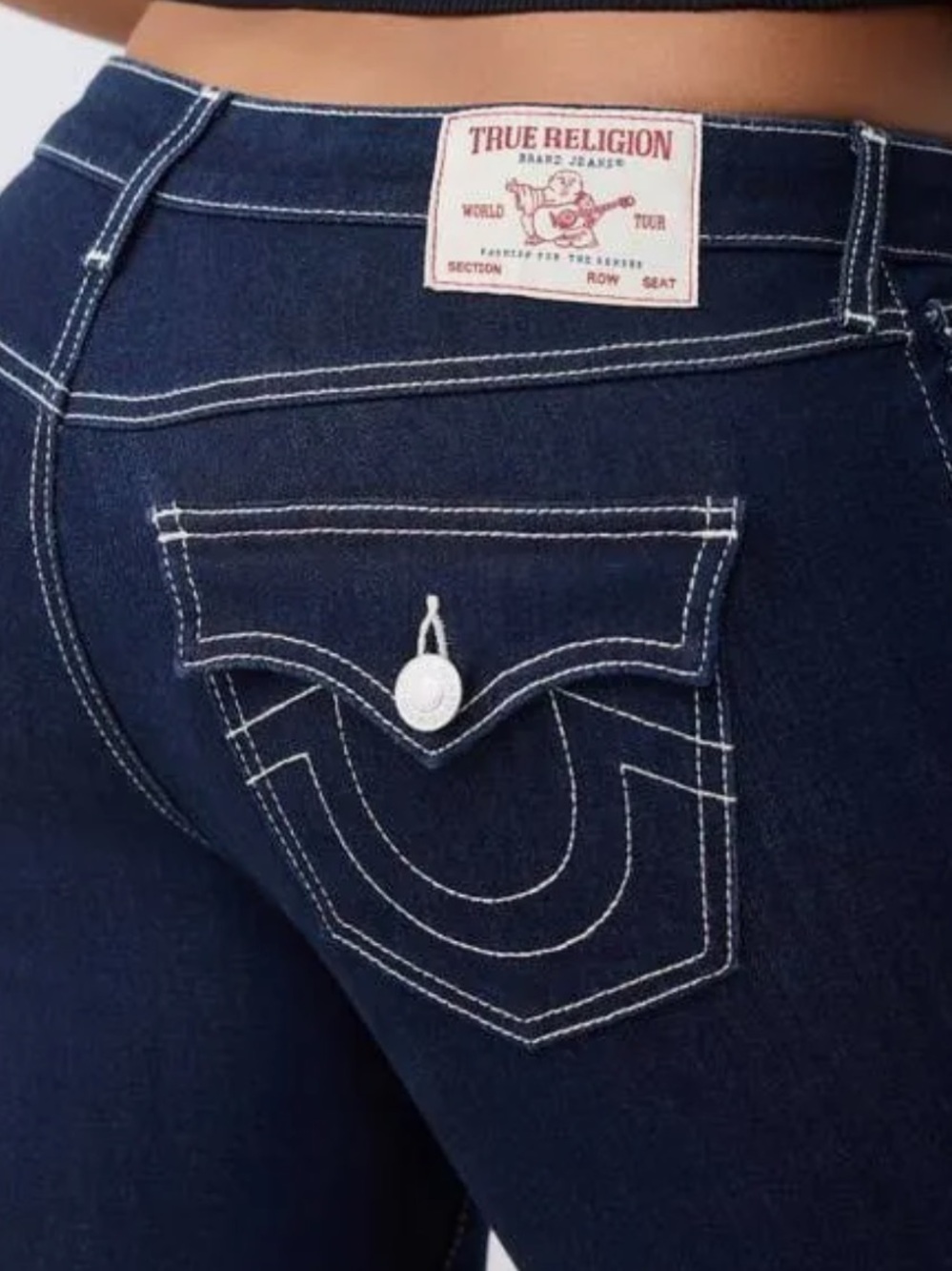 NWT True Religion Becca Mid Rise Bootcut Dark Blue Jeans & White Stitching SZ 32